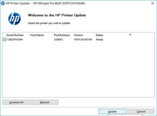HP select printer fw start