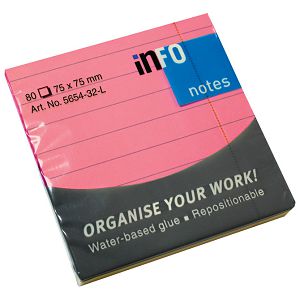 Blok samoljepljiv  75x75mm crte 80L Global Notes 5654-32-L neon-rozi