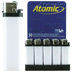 Upaljač jednokratni sjajni Atomic Reibrad bijeli