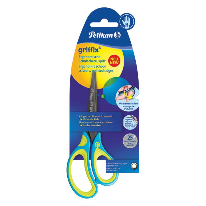 Škare školske 15cm Griffix Pelikan 810241 neon plavo-žute blister