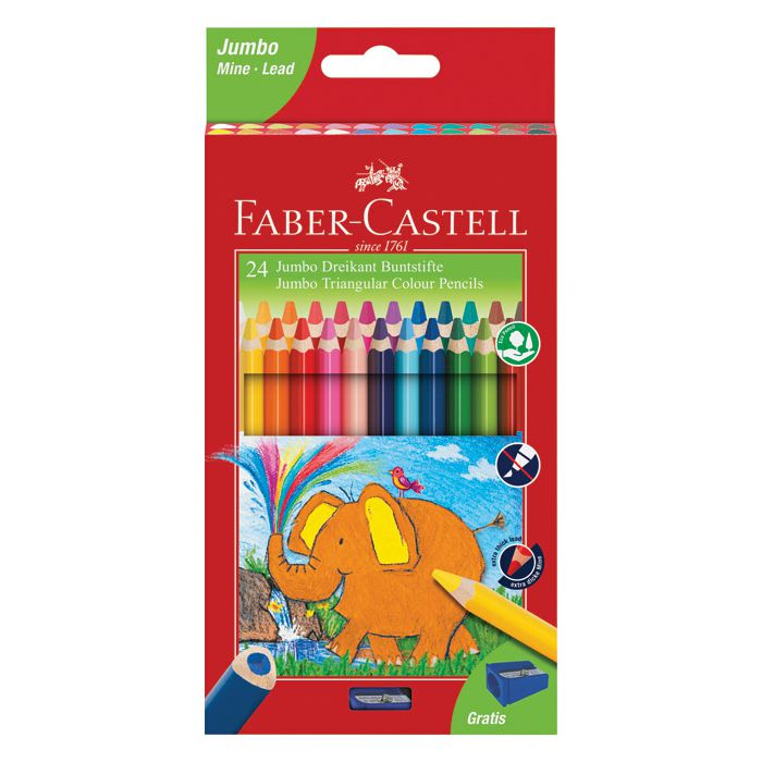 Boje drvene  24boje Jumbo trokutaste + šiljilo Faber Castell 116524 blister